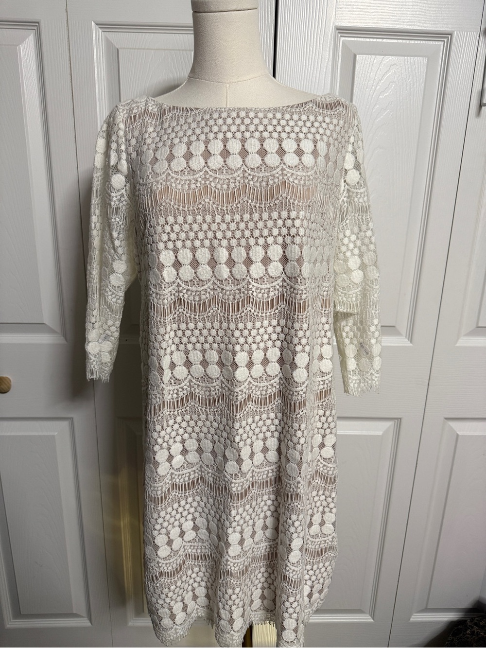Macy's Cream Crochet Midi Dress